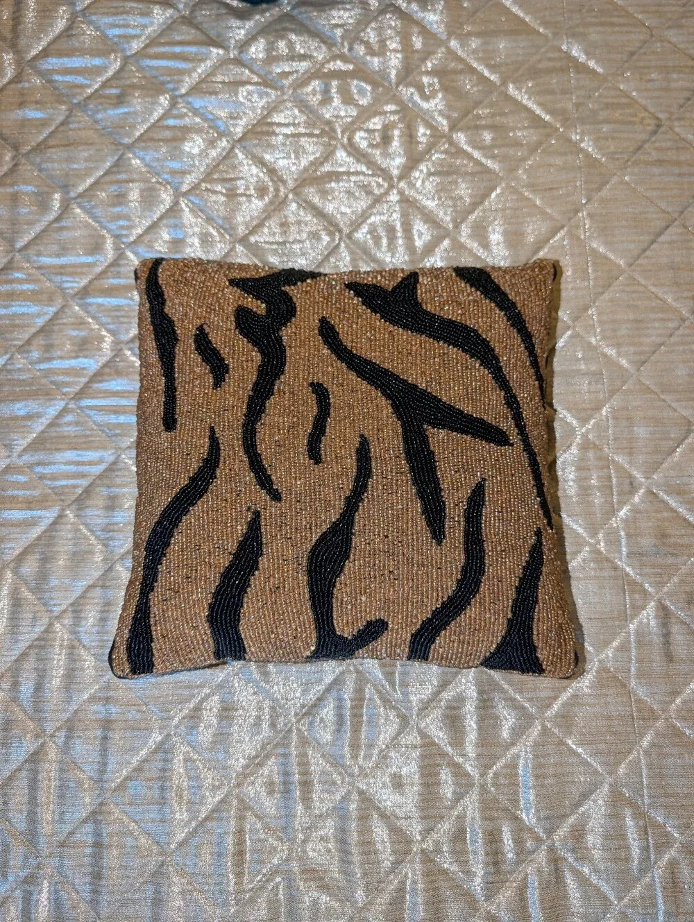 vintage ETHAN ALLEN pair of beaded velvet accent pillows tiger